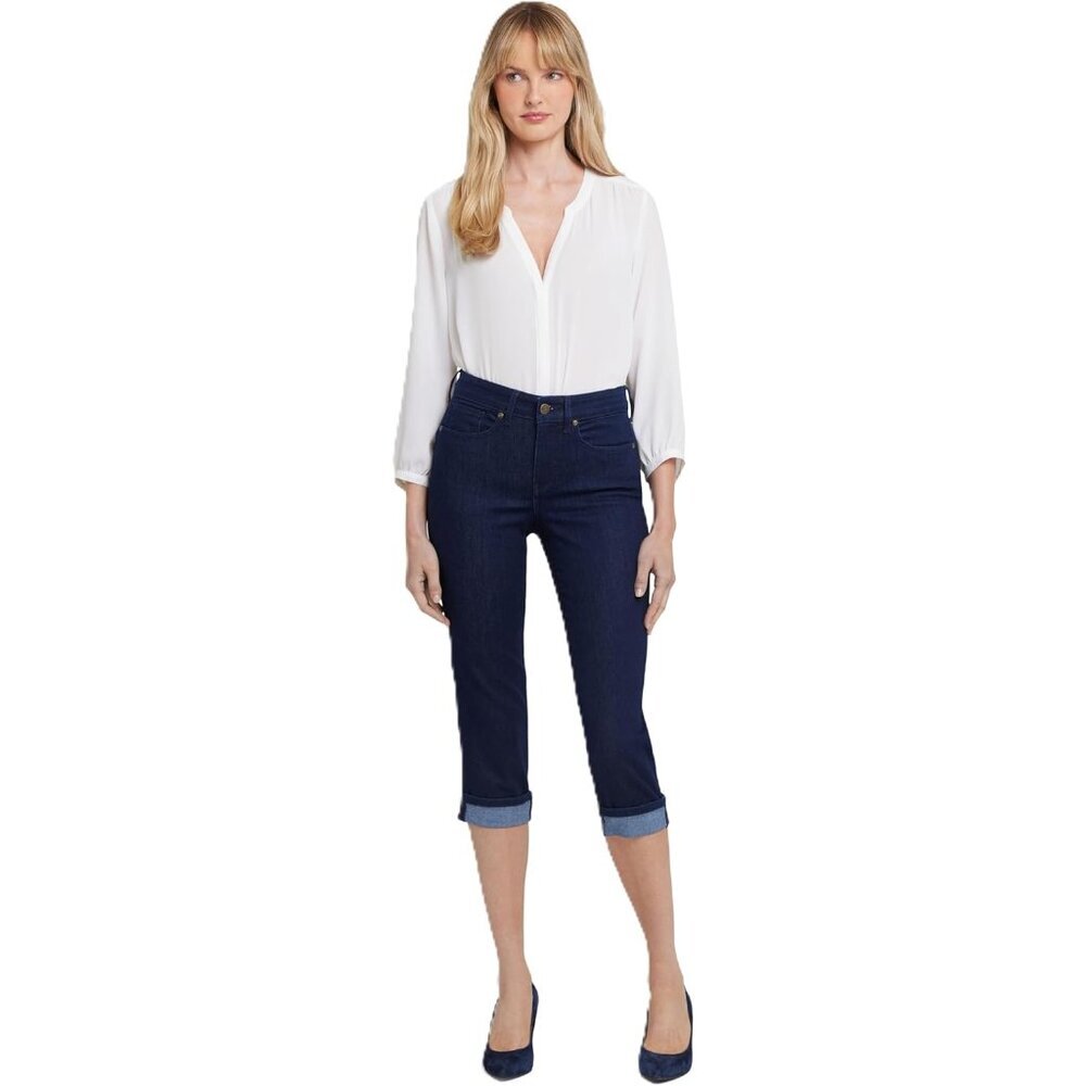 Women's Cropped Slimming Jeans Cotton Lyocell Spandex Cuffed High-Waist
